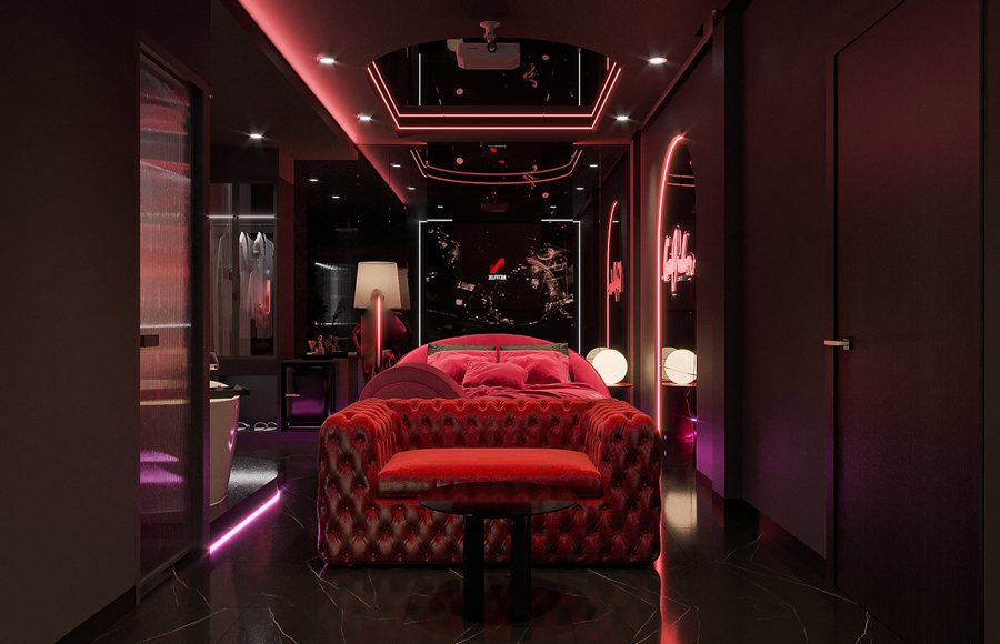 Thiết kế phòng khách sạn Romantic Neon Suite – Ấn tượng với ánh sáng đèn Neon và không gian đậm chất nghệ thuật