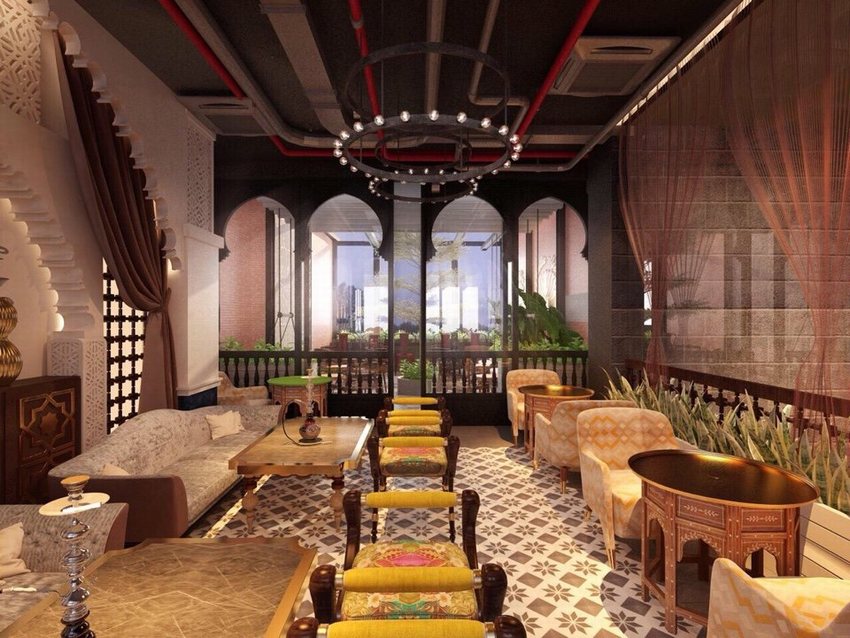 Thiết kế thi công quán cafe phong cách Trung Đông sang trọng với nội thất chạm khắc tinh tế và không gian ấm cúng.