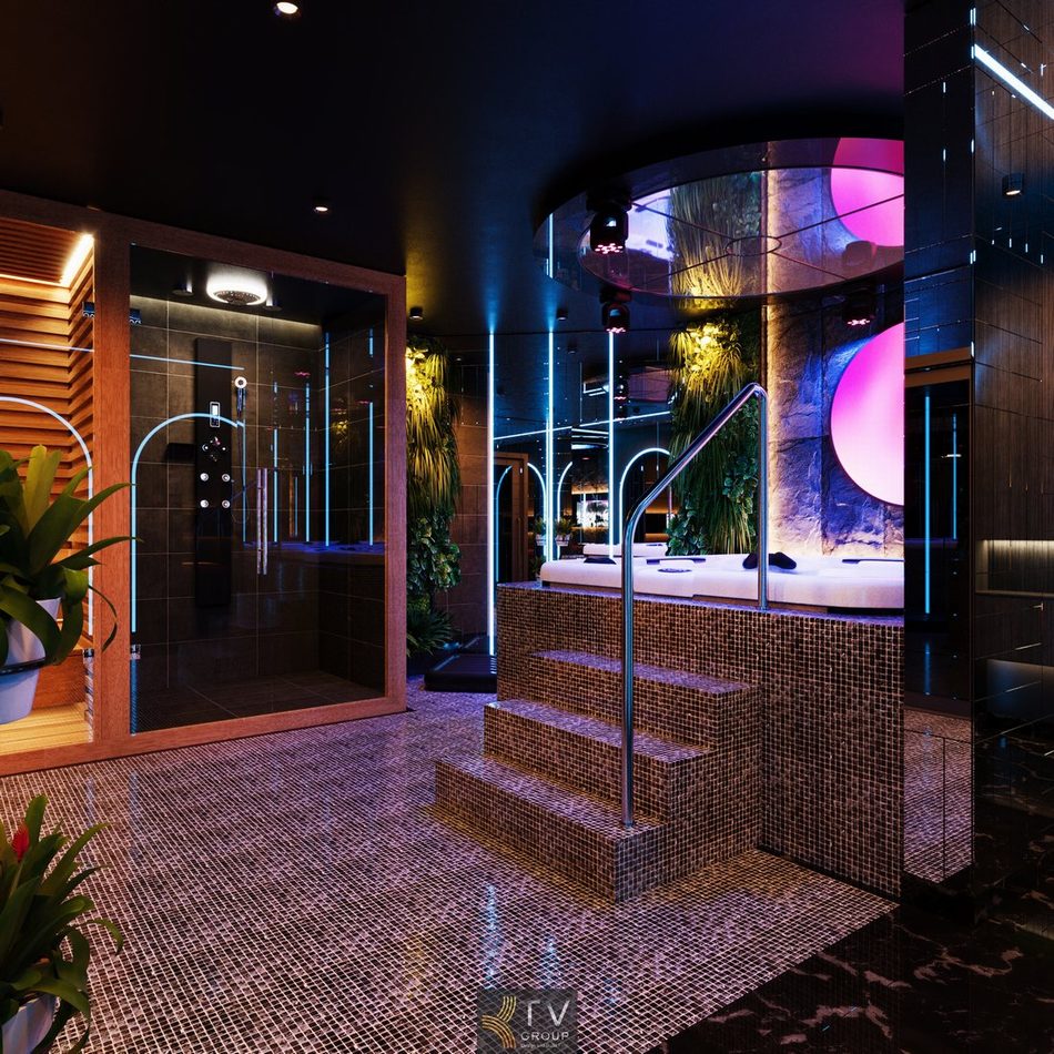 Spa massage hiện đại kết hợp ánh sáng LED tạo không gian sống động và thu hút khách hàng  Không gian spa đẹp tạo cảm xúc thư giãn giúp khách hàng quay lại sử dụng dịch vụ nhiều lần 