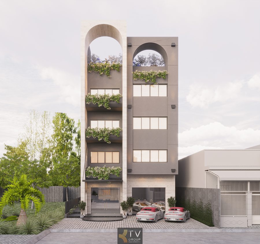 Thiết kế khách sạn với ánh sáng tự nhiên và cây xanh Không gian khách sạn yên tĩnh với cảnh quan xanh Khách sạn boutique với thiết kế gần gũi thiên nhiên