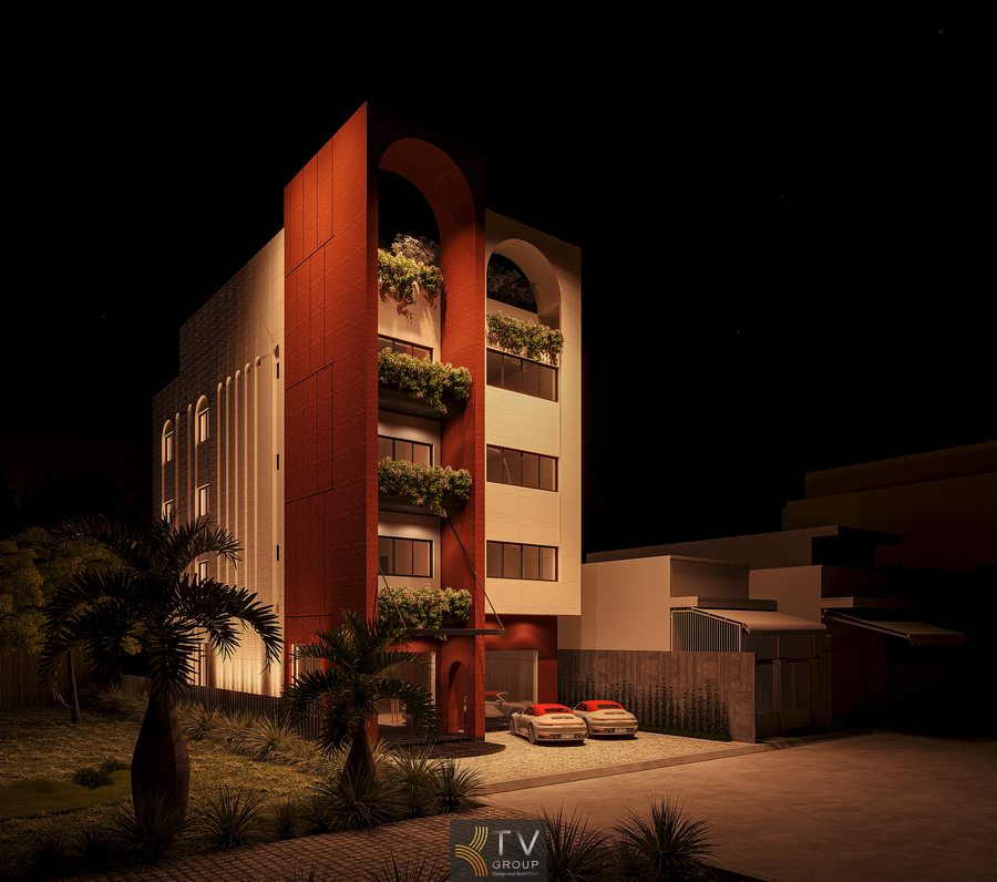 Công trình khách sạn với cửa vòm tạo điểm nhấn mềm mại Thiết kế khách sạn đô thị với bố cục gọn gàng