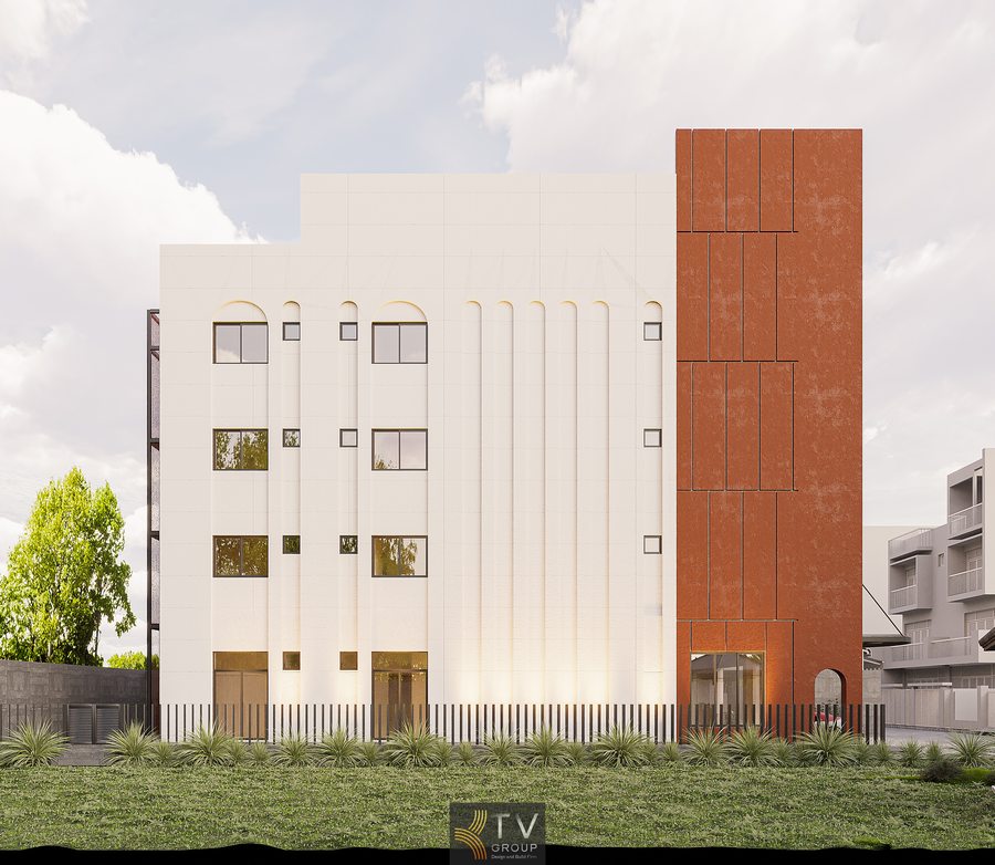 Thiết kế khách sạn phong cách tropical với màu trắng đỏ ấn tượng