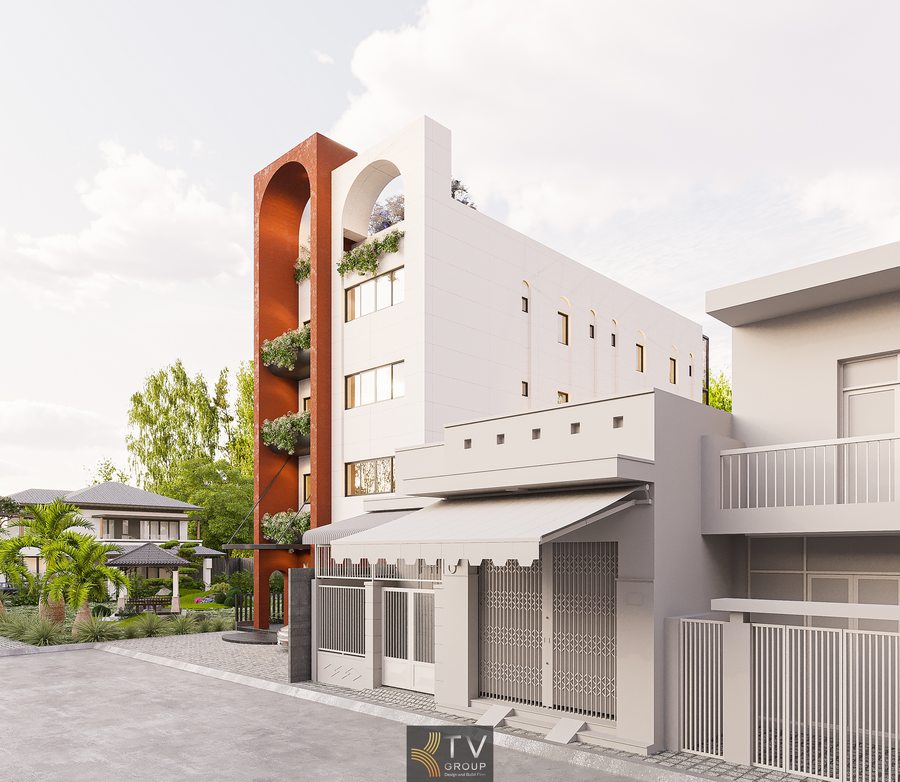 Khách sạn hiện đại với ban công xanh và ánh sáng tự nhiên