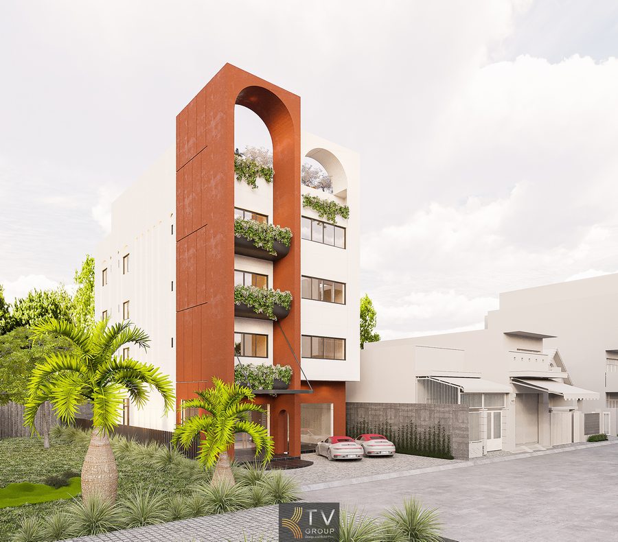 Khách sạn boutique với thiết kế xanh thân thiện môi trường Thiết kế khách sạn với cửa kính lớn và ban công cây xanh