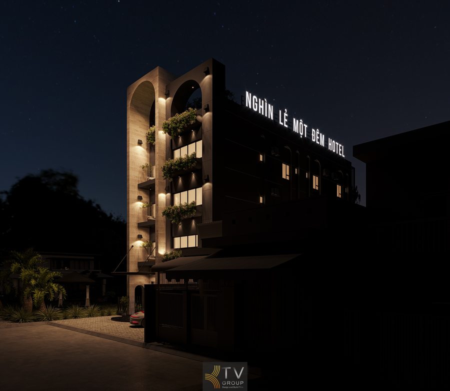 Khách sạn phong cách romantic với ánh sáng ấm 