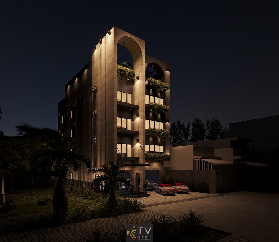 Công trình khách sạn với bố cục hình khối rõ ràng 