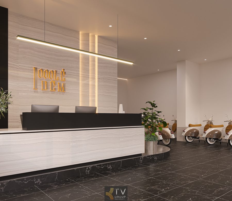 Khu tiếp tân khách sạn với ánh sáng tự nhiên và không gian mở tạo cảm giác thoải mái
