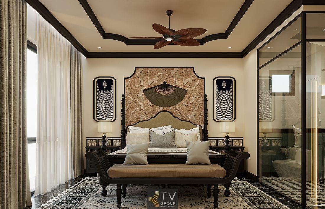 phòng khách sạn thiết kế concept nghệ thuật với màu sắc nổi bật và bố cục hài hòa tạo điểm nhấn thị giác mạnh