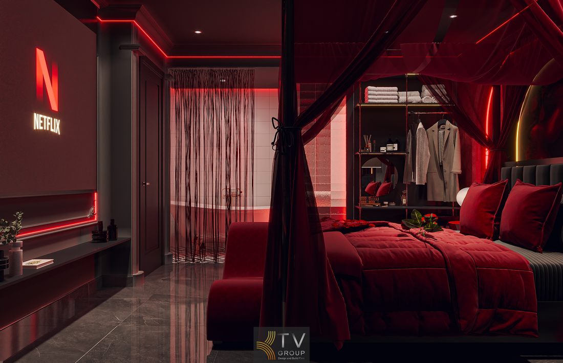 Thiết kế phòng khách sạn phong cách hiện đại với ánh sáng gián tiếp và tone màu ấm, mang lại cảm giác thư giãn nhẹ nhàng và dễ khai thác kinh doanh