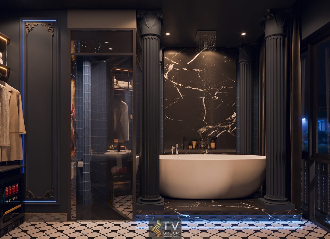 Thiết kế thi công không gian phòng tắm tông trung tính, vật liệu bền đẹp giúp tối ưu chi phí bảo trì và vận hành 