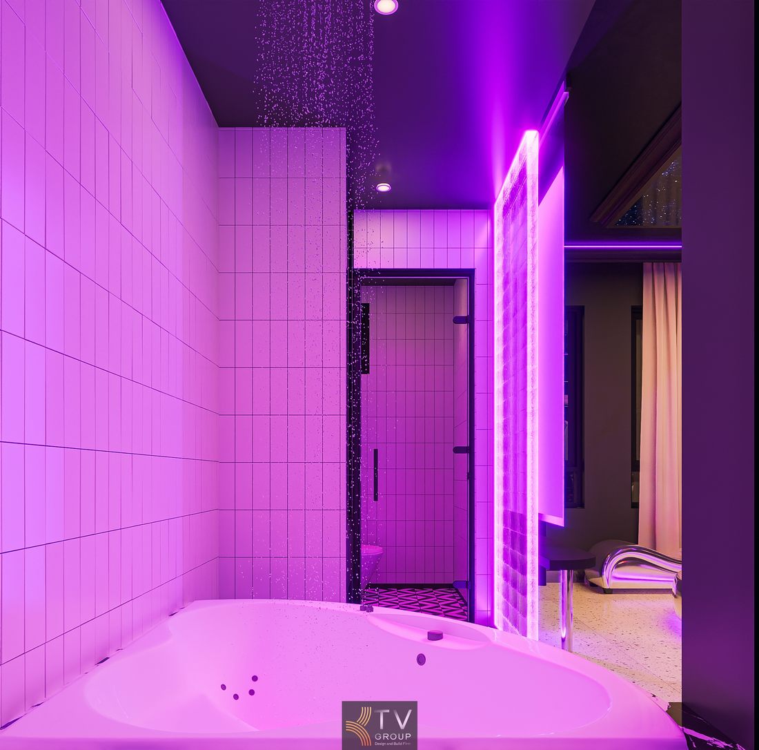 Không gian khách sạn cao cấp với trần ánh sáng hiện đại