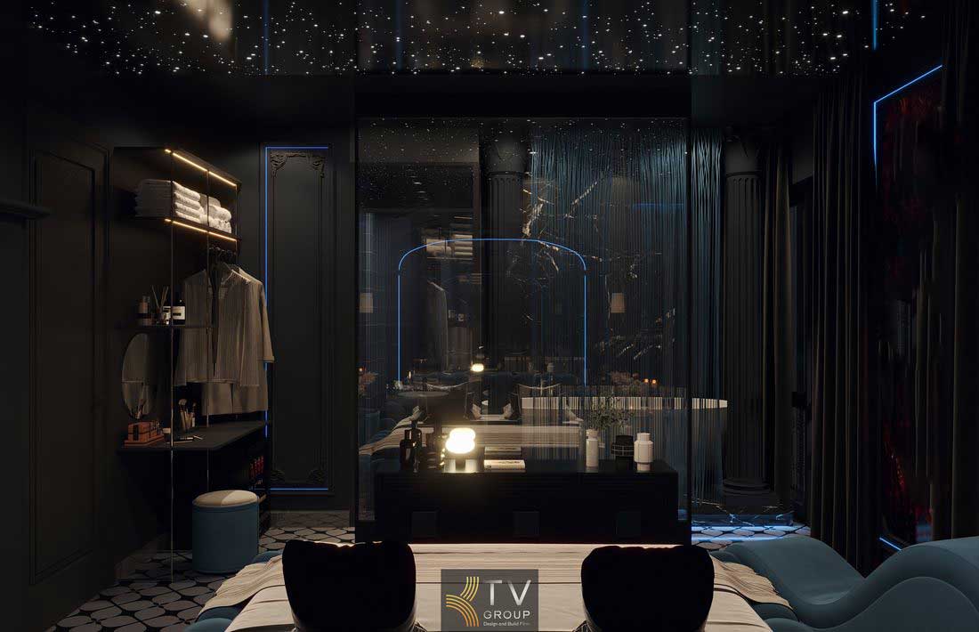 Phòng khách sạn phong cách boutique, thi công nội thất đồng bộ và ánh sáng nghệ thuật tinh tế 