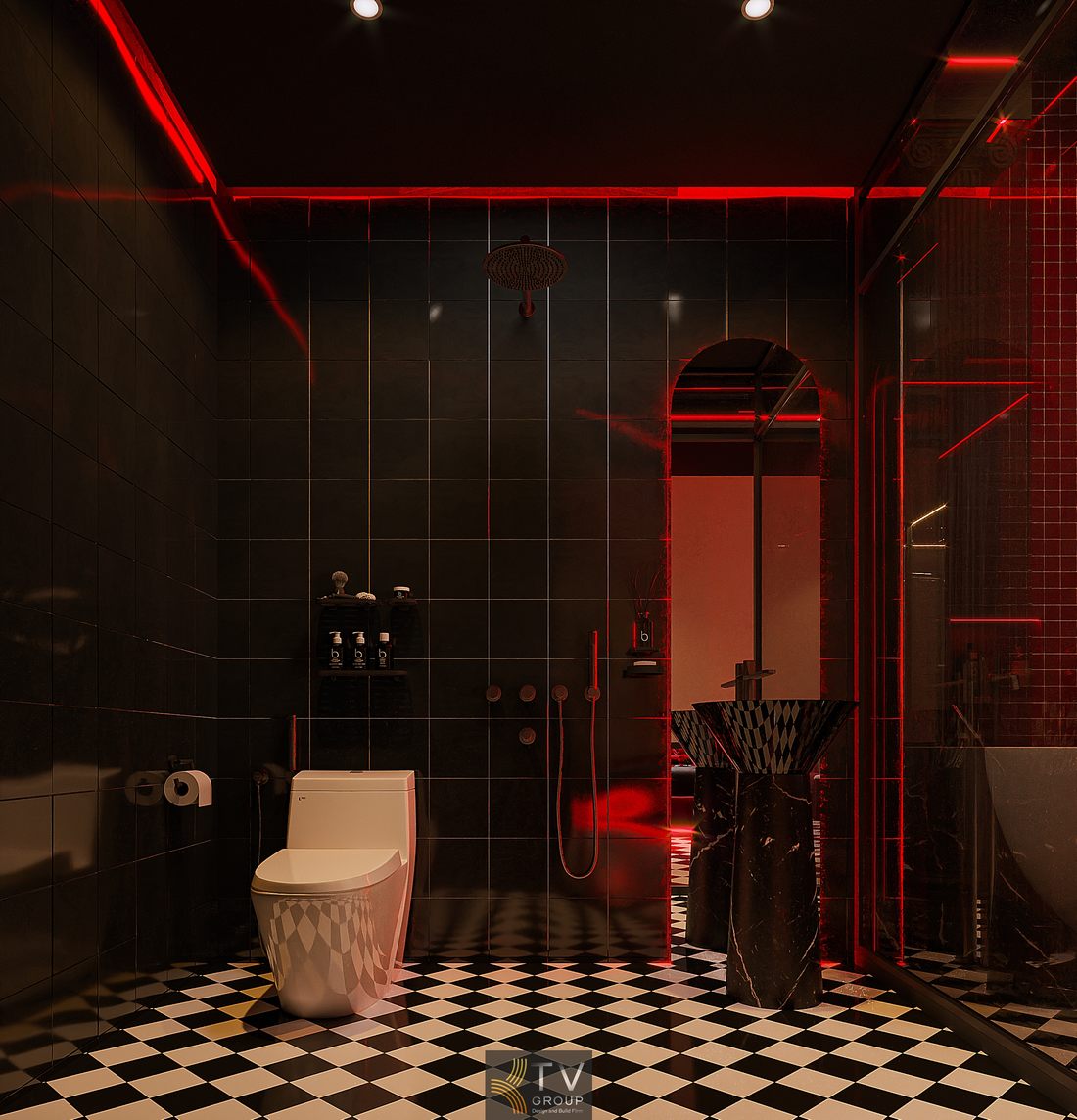 Thiết kế phòng khách sạn với bồn tắm độc lập, tường gạch đỏ và ánh sáng gián tiếp mang lại cảm giác thư giãn sang trọng