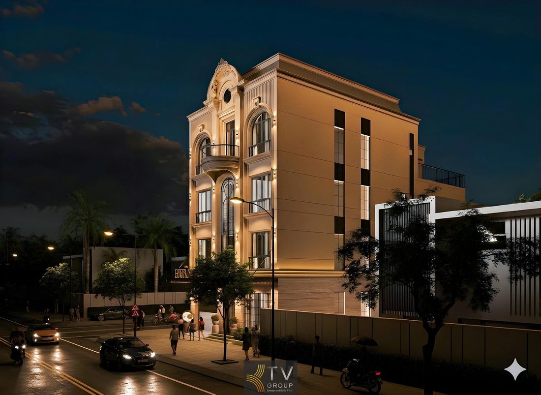 Thiết kế khách sạn với ánh sáng tạo chiều sâu Khách sạn đô thị với phong cách tân cổ điển