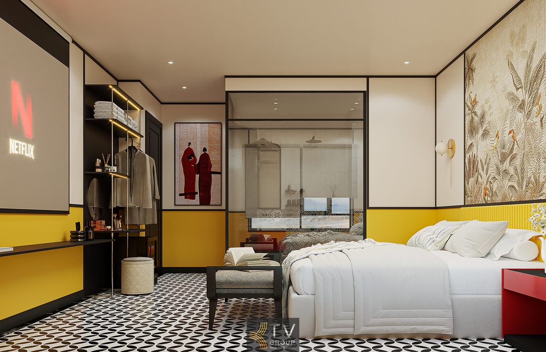 Không gian khách sạn với gạch họa tiết 