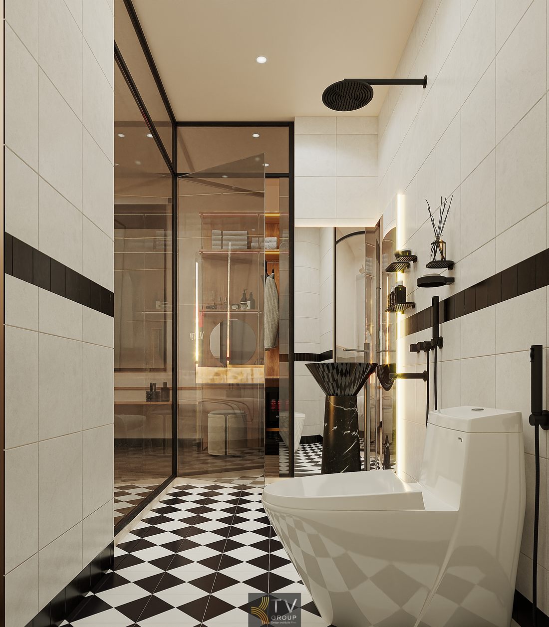 Thi công khách sạn với phòng tắm kính và ánh sáng LED