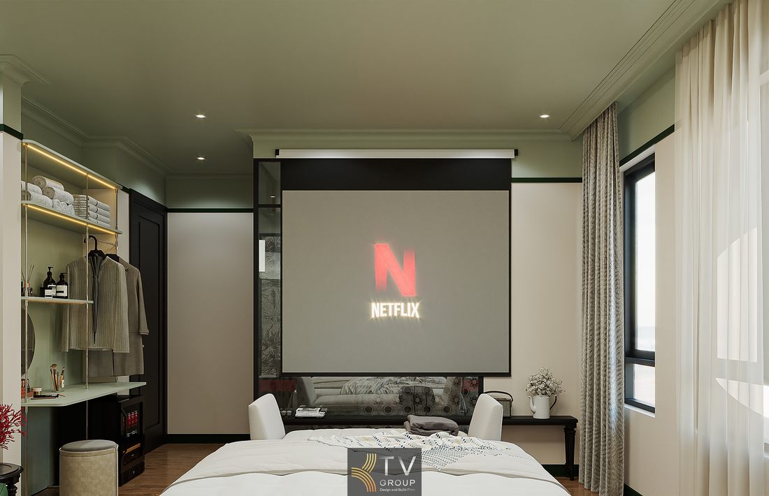 Phòng khách sạn với không gian mở và phòng tắm kính hiện đại