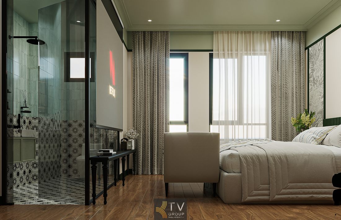 Thiết kế phòng ngủ khách sạn với nội thất gỗ và ánh sáng tự nhiên