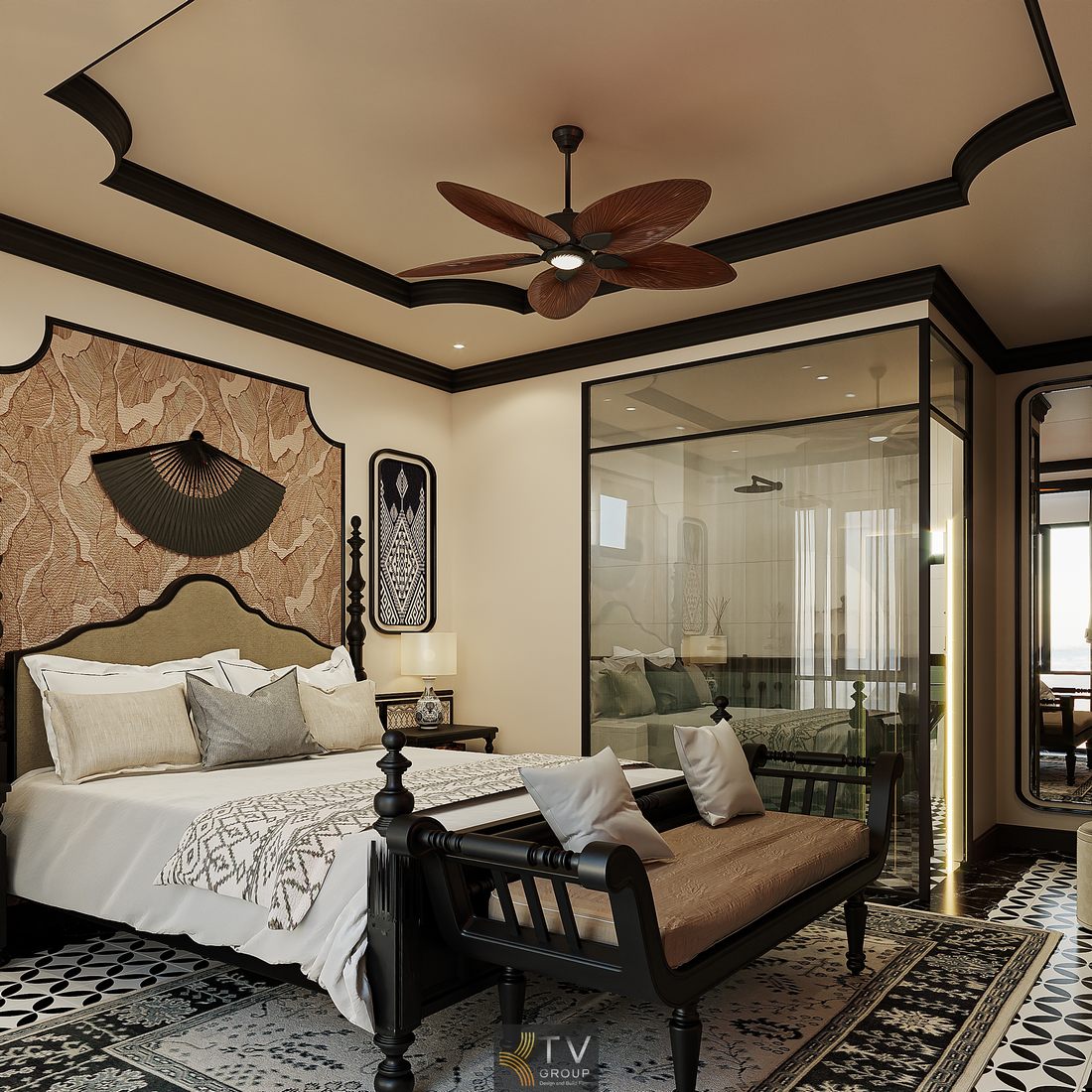 không gian phòng khách sạn phong cách nghệ thuật với nội thất cao cấp ghế sofa và ánh sáng sang trọng tạo điểm nhấn thẩm mỹ độc đáo