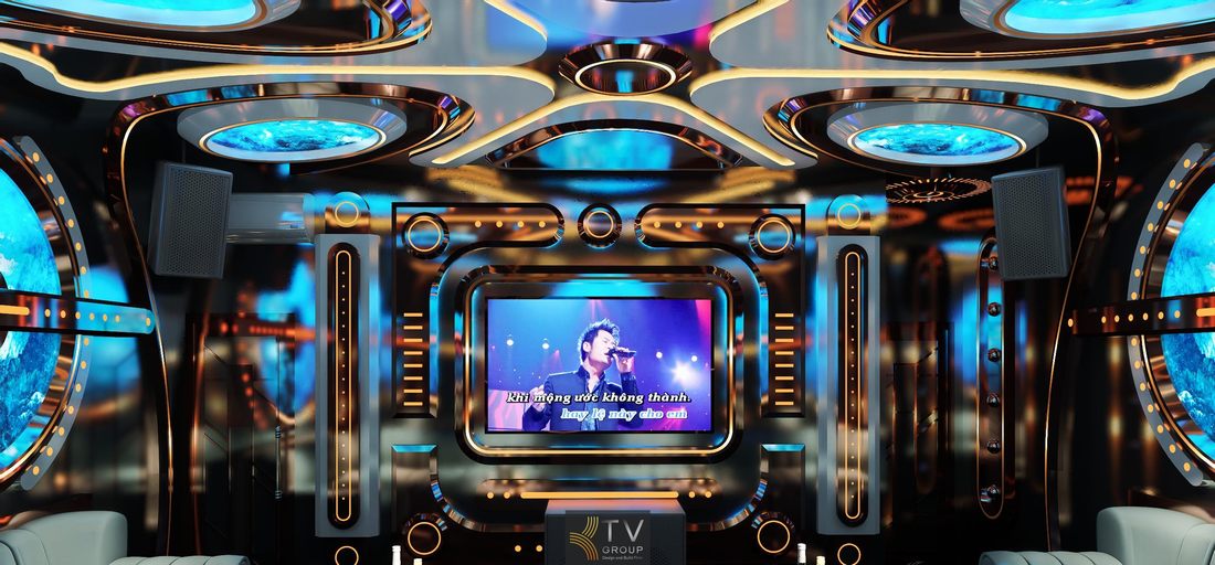 Thiết kế karaoke KTV chủ đề biển sâu với màn hình LED đổi cảnh theo nhạc và hệ thống âm thanh ánh sáng hiện đại.  Không gian karaoke công nghệ cao với concept đại dương, hiệu ứng LED chuyển động và nội thất sang trọng.