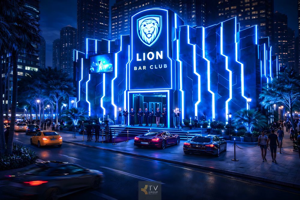 Mặt tiền Bar Club LED ánh sáng xanh – biểu tượng thu hút khách đêm 