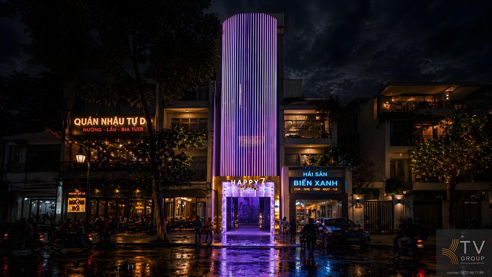 Công trình sở hữu kiến trúc cao tầng sang trọng, kết hợp ánh sáng nghệ thuật mang lại sức hút mạnh mẽ cho thương hiệu. 