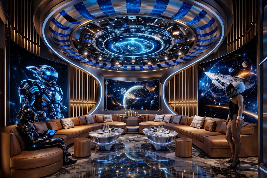 Thiết kế karaoke phong cách Galaxy Futuristic là xu hướng nổi bật trong ngành giải trí hiện nay. Không gian mang cảm hứng vũ trụ kết hợp ánh sáng LED công nghệ giúp tạo trải nghiệm độc đáo và thu hút khách trẻ.