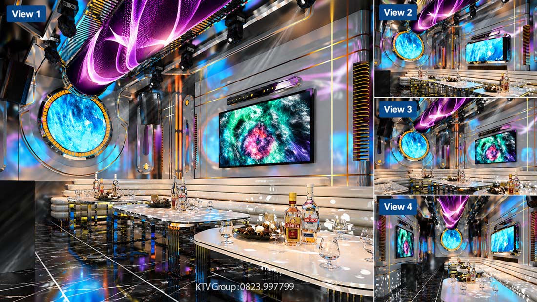 Thiết kế Phòng VIP 08 HAPPY 7 Bistro KTV phong cách vũ trụ tương lai với LED nghệ thuật hiện đại.