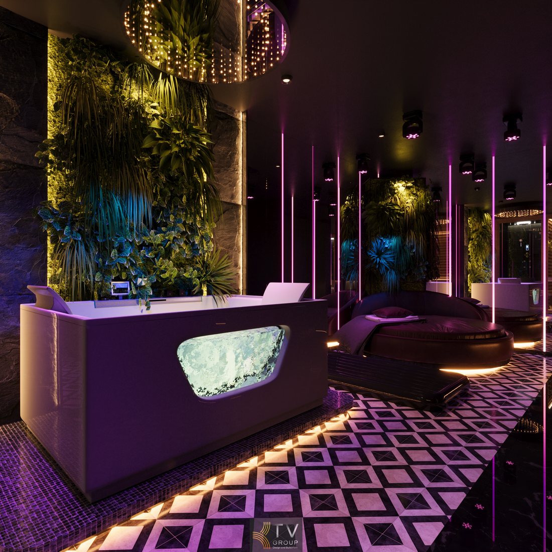 Không gian spa massage Luxury kết hợp bồn tắm thư giãn và phòng xông hơi hiện đại, thiết kế đẳng cấp 