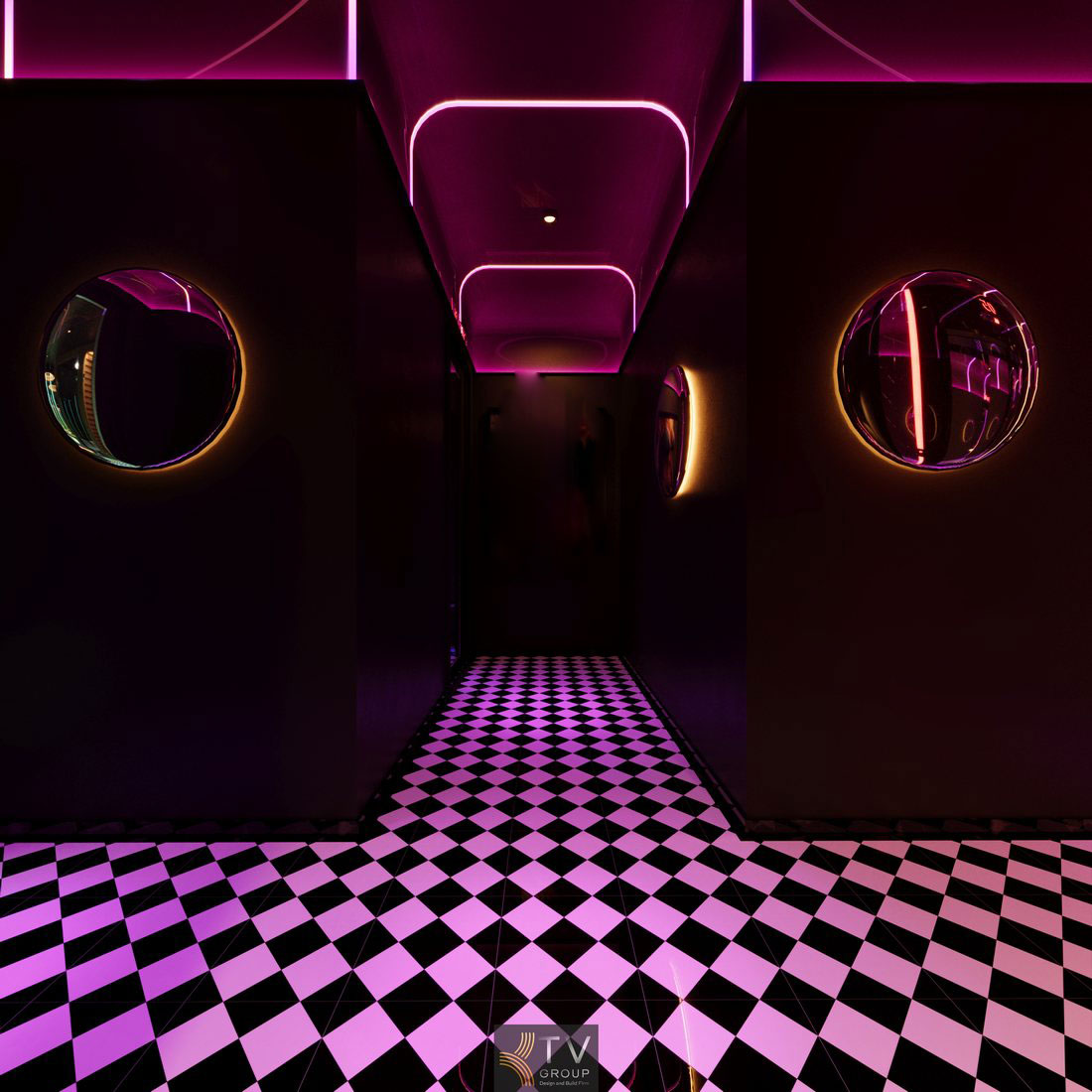 Không gian spa massage VIP cao cấp tại TP.HCM với thiết kế ánh sáng nổi bật, nội thất sang trọng, tạo cảm giác nghỉ dưỡng ngay trong đô thị hiện đại 