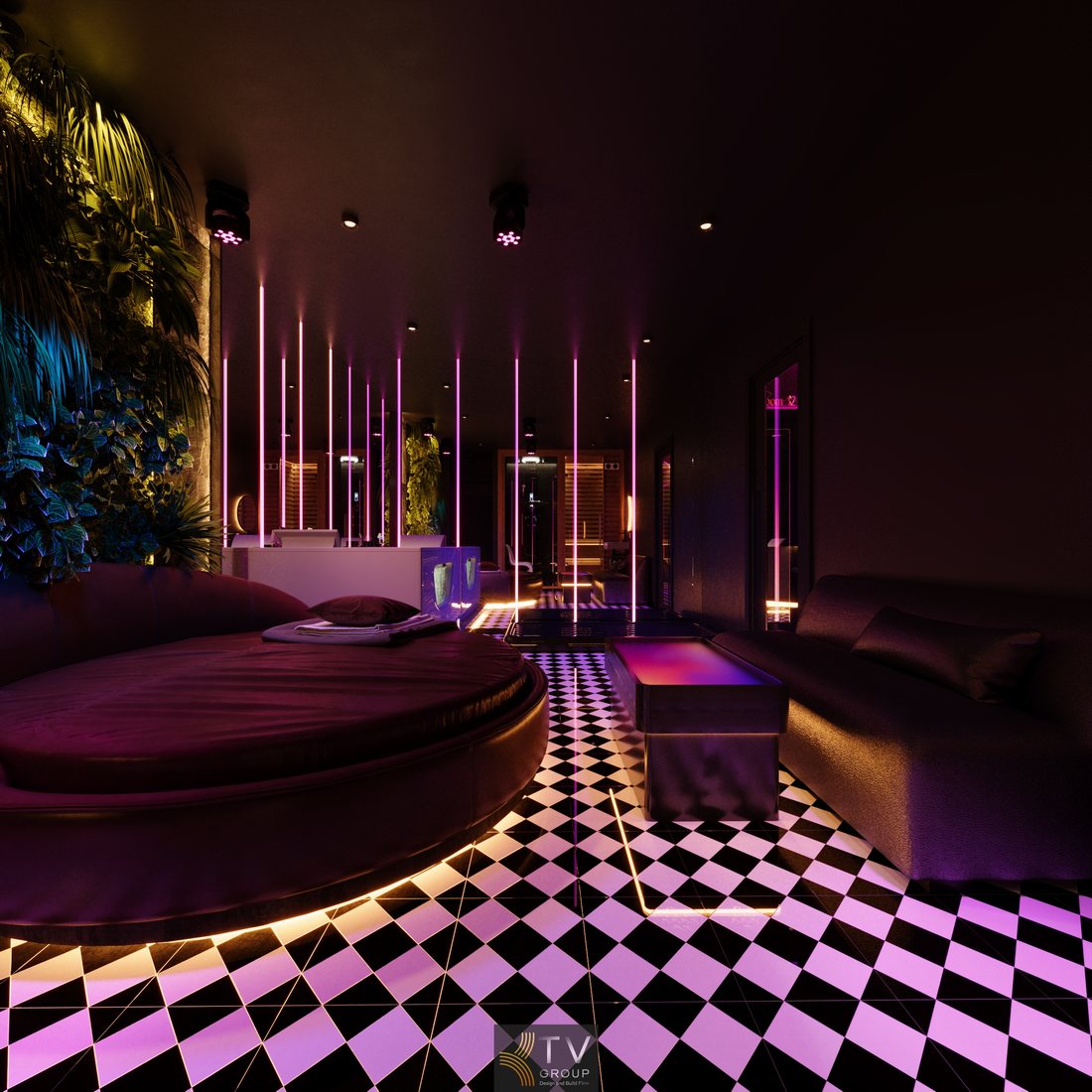 Thi công phòng massage VIP Luxury Relaxation tại TP.HCM với hệ thống ánh sáng đồng bộ, nội thất sang trọng, tạo không gian thư giãn đẳng cấp 