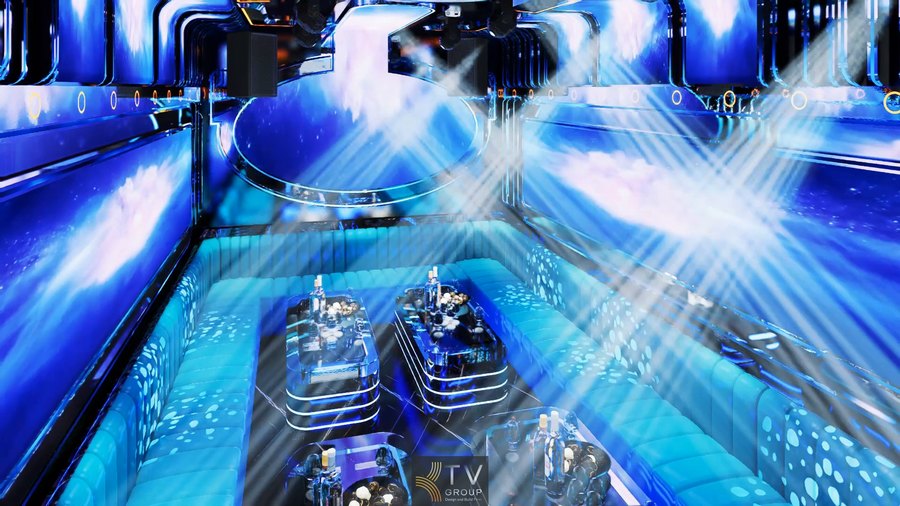 Thi công karaoke KTV tại Bình Dương với thiết kế trần công nghệ, ánh sáng chuyển màu và hệ thống sân khấu mini tạo trải nghiệm giải trí chuyên nghiệp cho khách hàng 