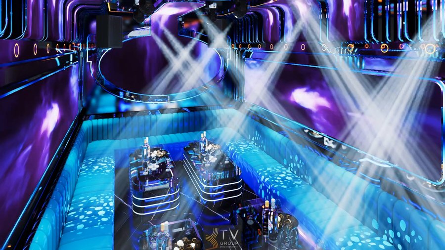 Thi công nội thất phòng karaoke tại Bình Dương với phong cách hiện đại, ánh sáng LED kết hợp vật liệu cao cấp giúp không gian nổi bật và dễ thu hút khách 