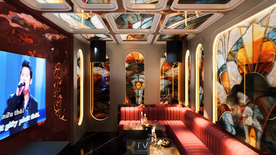 Thiết kế phòng KTV Luxury nghệ thuật Long An với ánh sáng đa sắc, bố cục không gian tối ưu và trải nghiệm giải trí cao cấp cho khách hàng 