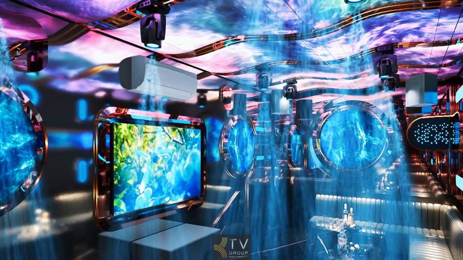 Thi công phòng KTV vũ trụ LED Đà Nẵng với ánh sáng đa tầng, nội thất cao cấp và phong cách thiết kế hiện đại thu hút giới trẻ 