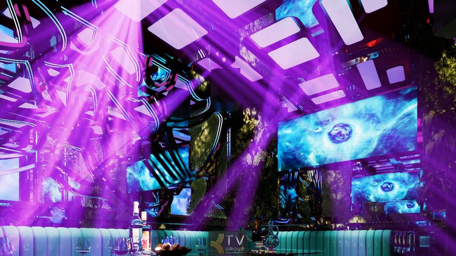 Thiết kế nội thất karaoke tại Đồng Nai với concept tương lai, kết hợp ánh sáng LED chuyển động, hệ thống âm thanh chất lượng cao và không gian rộng, mang lại trải nghiệm giải trí hấp dẫn. 