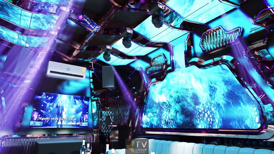 Thi công karaoke tại Vũng Tàu phong cách đại dương với ánh sáng LED xanh biển, thiết kế hiện đại tạo không gian giải trí ấn tượng và thu hút khách du lịch. 