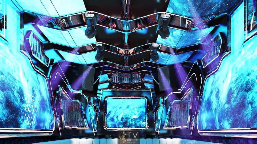 Mẫu phòng karaoke Vũng Tàu sử dụng LED xanh biển, hiệu ứng sóng nước và thiết kế độc đáo, phù hợp kinh doanh giải trí cao cấp. 