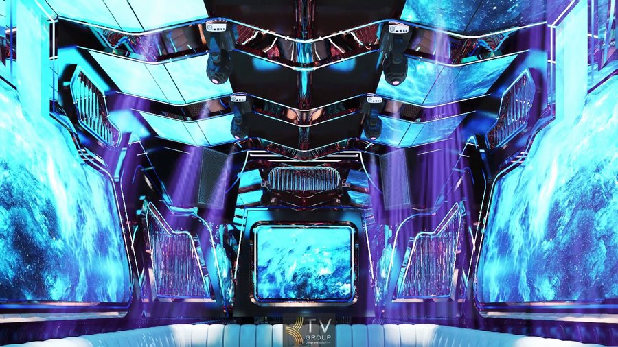 Thi công karaoke Vũng Tàu concept đại dương với trần LED nghệ thuật, ánh sáng chuyển động tạo cảm giác như dưới lòng biển. 