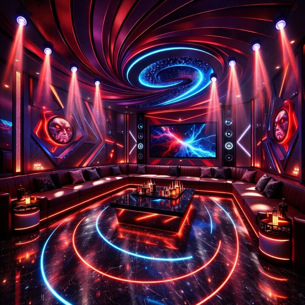 Mẫu phòng karaoke KTV hiện đại với ánh sáng LED nghệ thuật và nội thất sang trọng tạo trải nghiệm giải trí mới. 