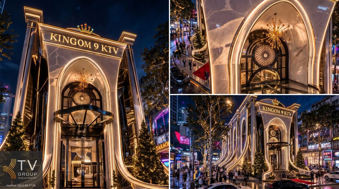Thiết kế thi công karaoke vòm kính tân cổ điển kết hợp LED hiện đại – giải pháp nâng tầm mặt tiền, tăng trải nghiệm và tối ưu doanh thu bền vững.