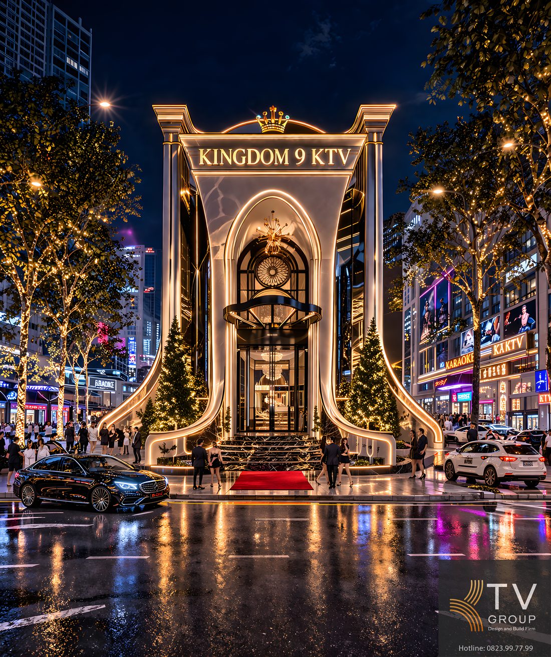 Không gian KTV cao cấp với thiết kế vòm lớn, kính và ánh sáng tạo trải nghiệm ấn tượng 