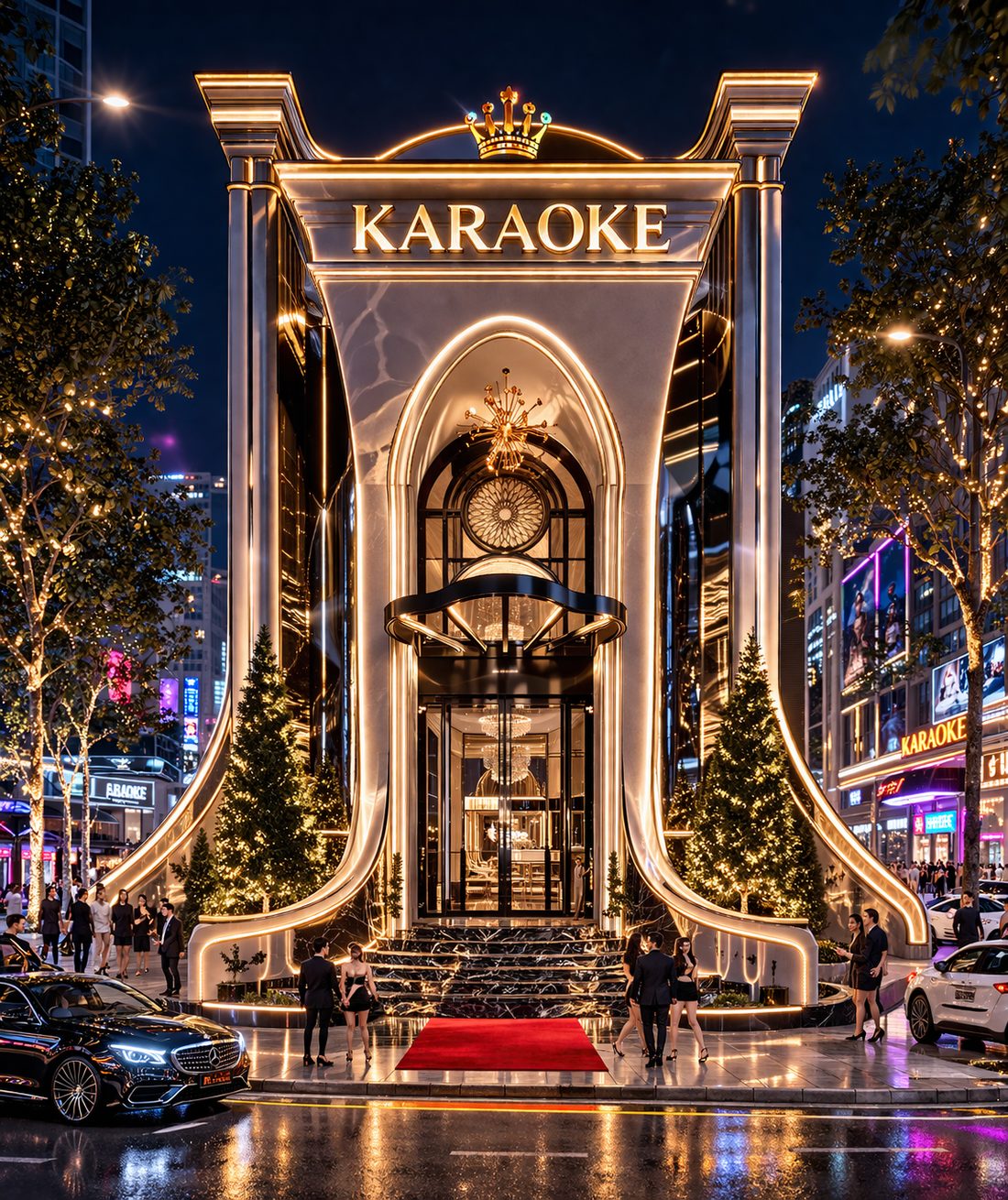 Thiết kế thi công karaoke hiện đại kết hợp cổ điển, tối ưu nhận diện và thu hút khách 2026