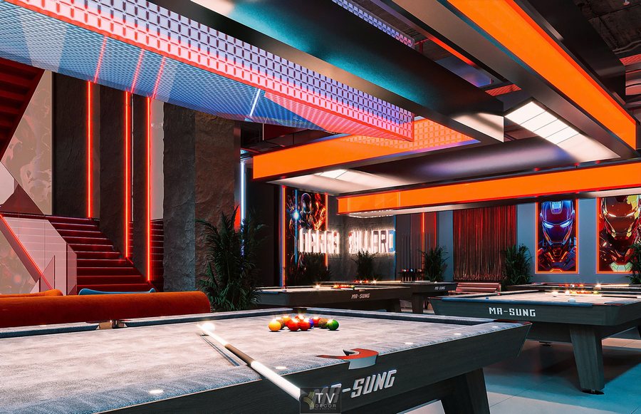 Mô hình CLB Bida Billiards 10 bàn trên diện tích 350m² đang trở thành xu hướng đầu tư nổi bật tại các khu đô thị, khu dân cư trẻ và tổ hợp giải trí nhờ khả năng khai thác hiệu quả, chi phí đầu tư hợp lý và vòng đời vận hành dài. Không gian trong hình thể hiện rõ định hướng thiết kế bida thế hệ mới: không chỉ phục vụ chơi bida mà còn mang tính trải nghiệm, giải trí và nhận diện thương hiệu. 