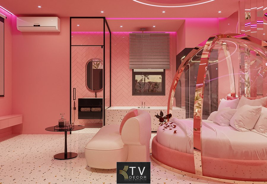 Thiết kế thi công phòng khách sạn chủ đề tình yêu phong cách Hồng Pastel Hiện Đại – Dự án mới từ KTV Group