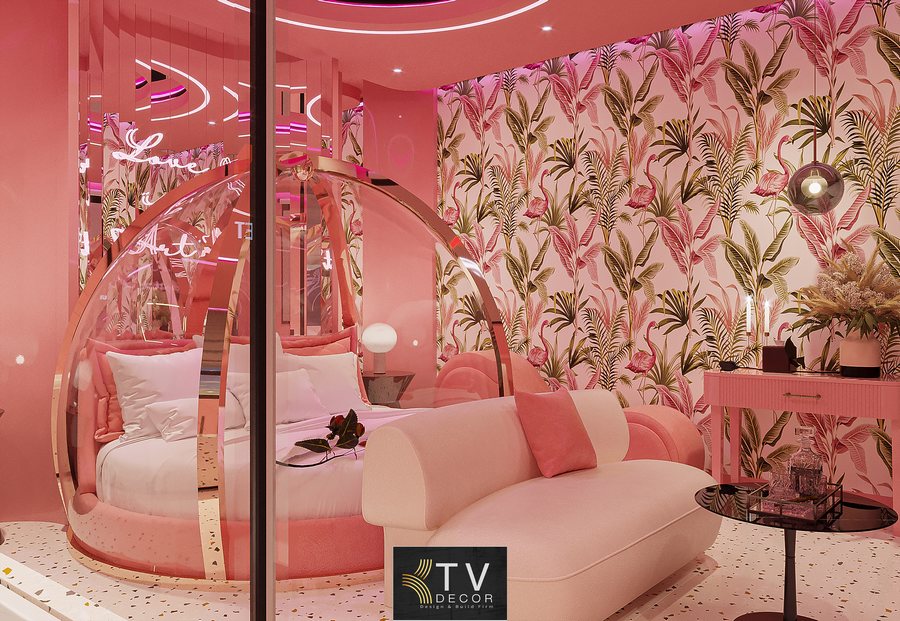 Thiết kế phòng khách sạn Hồng Pastel hiện đại – KTV Group