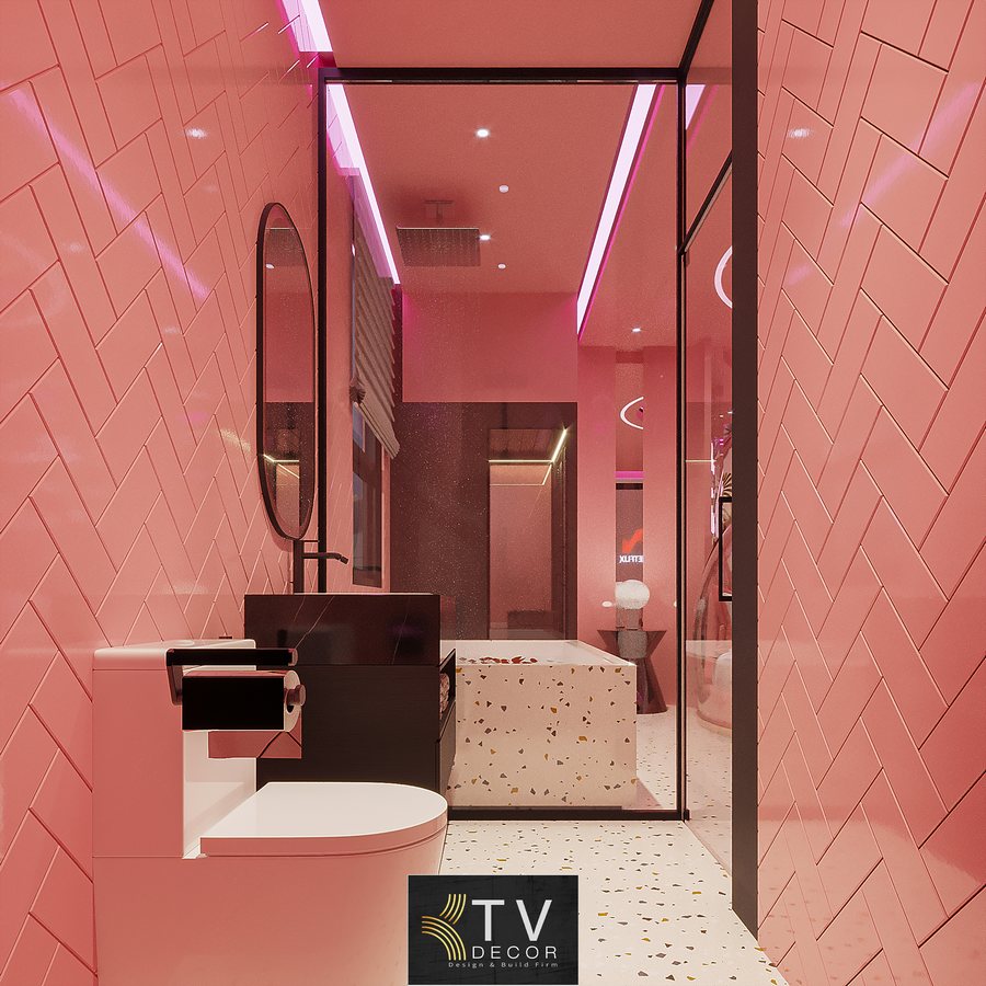 Concept “Pink Art Space – Không gian nghệ thuật sắc hồng” Mang tinh thần tươi vui, nhẹ nhàng, tạo ấn tượng mạnh nhờ sự kết hợp giữa gương decor, họa tiết Tropical và ánh sáng neon nghệ thuật.