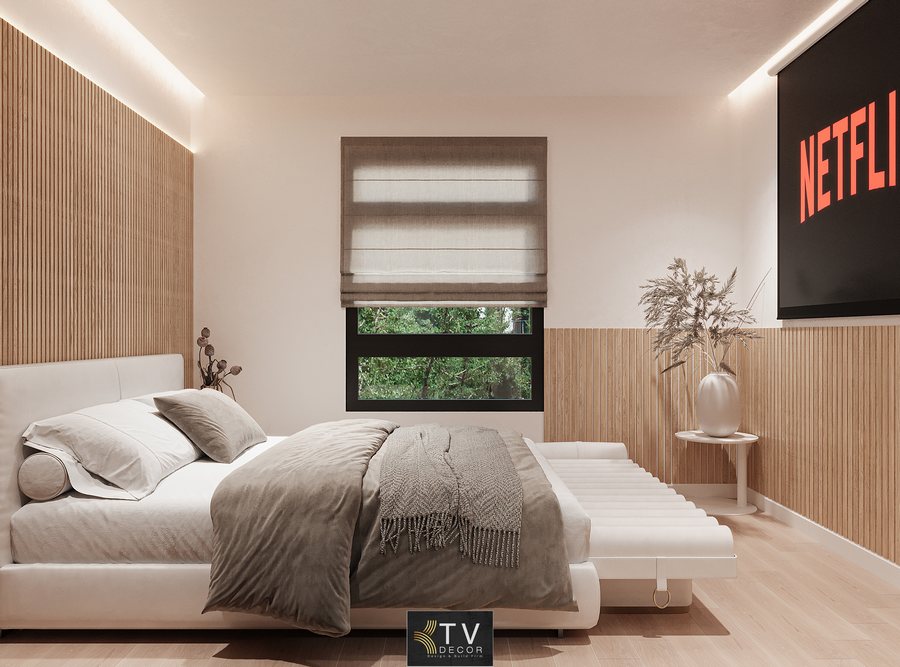 Phòng khách sạn phong cách Nhật Đương Đại với giường bệt và lam gỗ tối giản – thiết kế bởi KTV Group 2