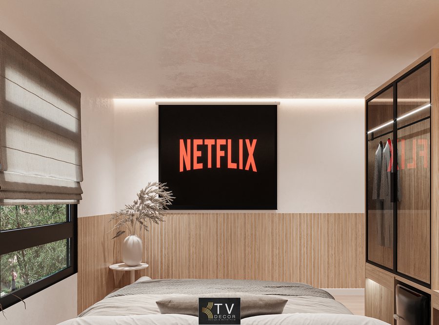 Thiết kế thi công phòng khách sạn phong cách Nhật Đương Đại với tone gỗ sáng, giường bệt tối giản, lam gỗ chạy dọc đầu giường và ánh sáng hắt trần nhẹ nhàng. Dự án do KTV Group thực hiện, phù hợp mô hình khách sạn chủ đề tình yêu – nghệ thuật – thư giãn cao cấp.