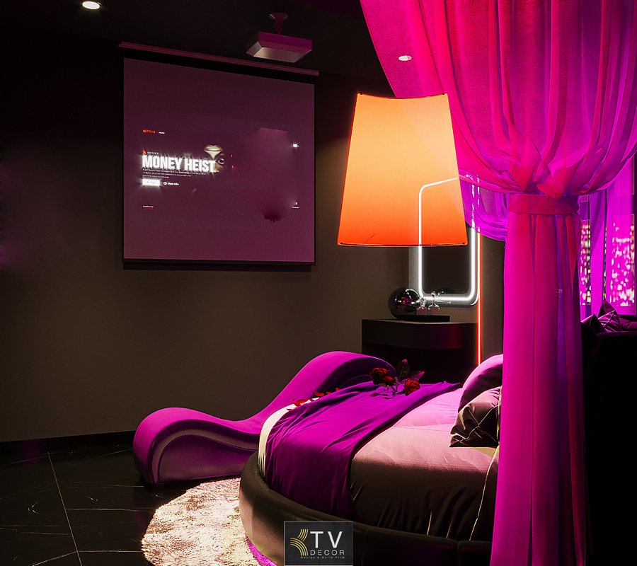 thiết kế khách sạn chủ đề, phòng khách sạn neon, neon luxury hotel, thiết kế thi công khách sạn, KTV Group, nội thất khách sạn 2025